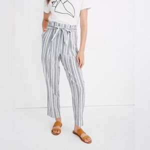 Madewell Linen-Cotton Paperbag Pants in Dark Baltic Stripe